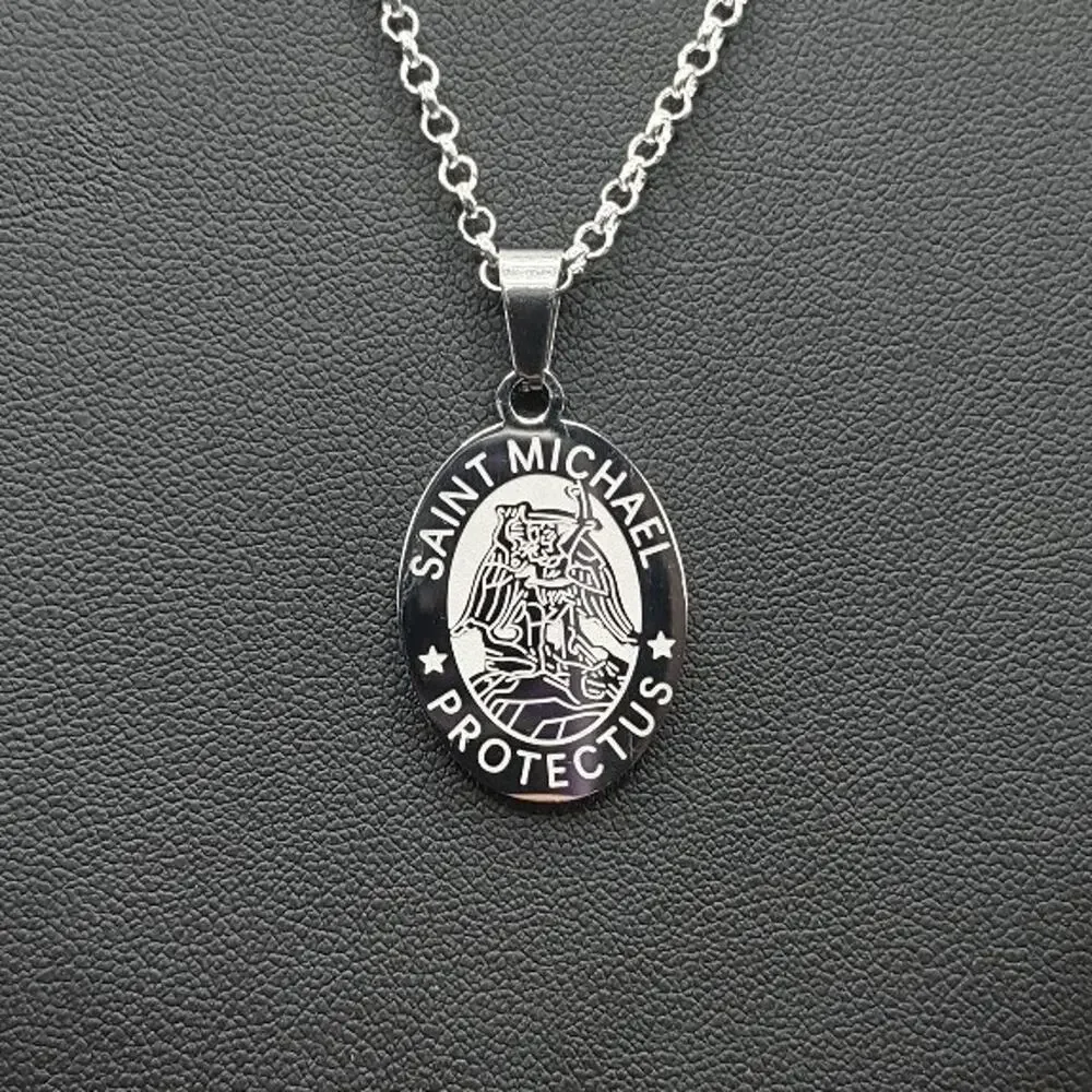 925 Silver Necklace W/ Archangel Saint Michael Christian Catholic Bible Faith